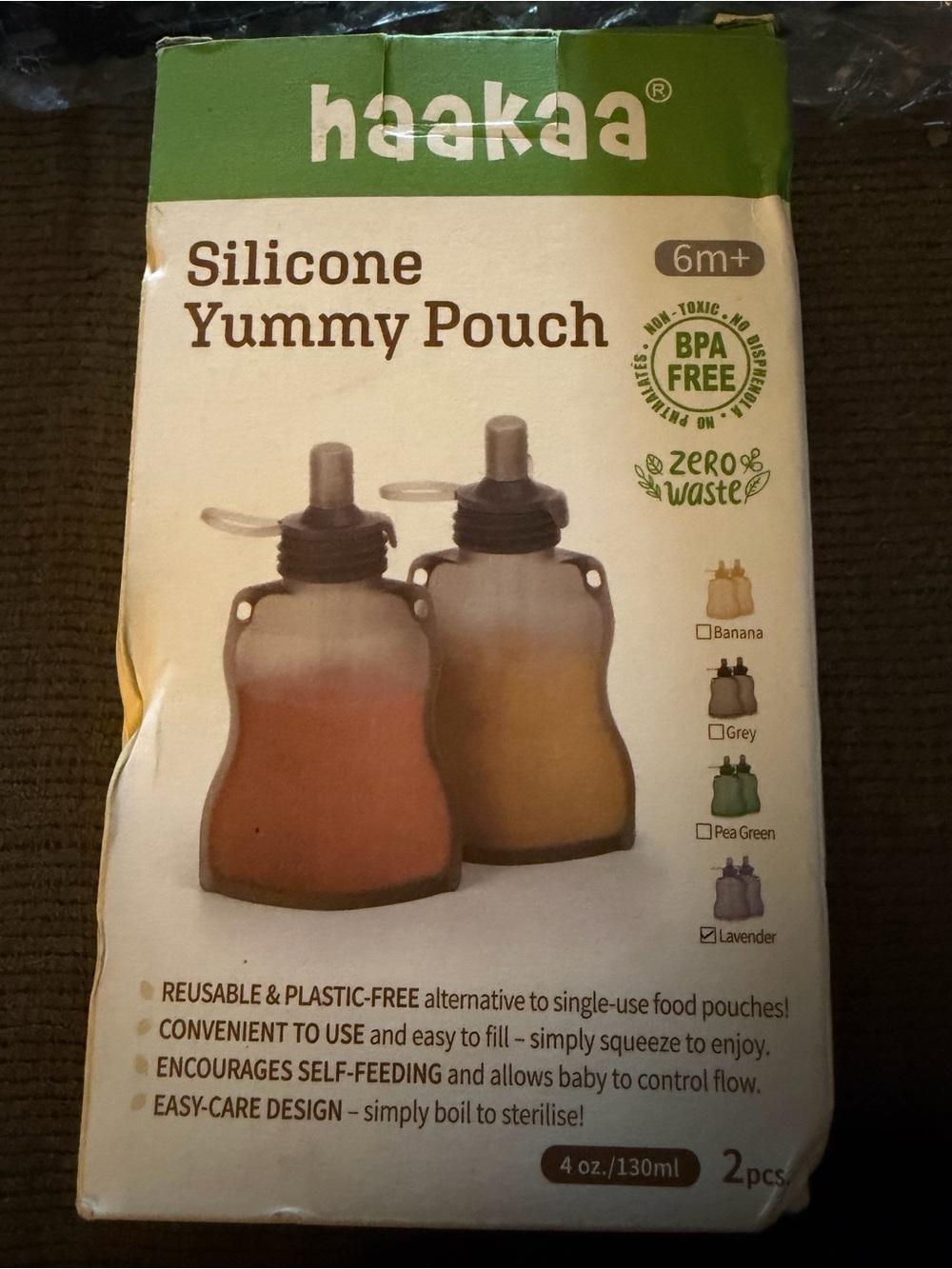 HAakaa Lavender and Pea Green Silicone Yummy Pouches - 2 Pack